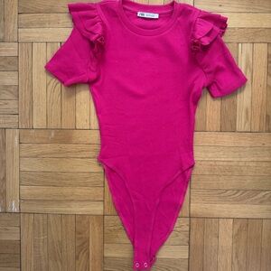 Pink Zara ruffle sleeve bodysuit